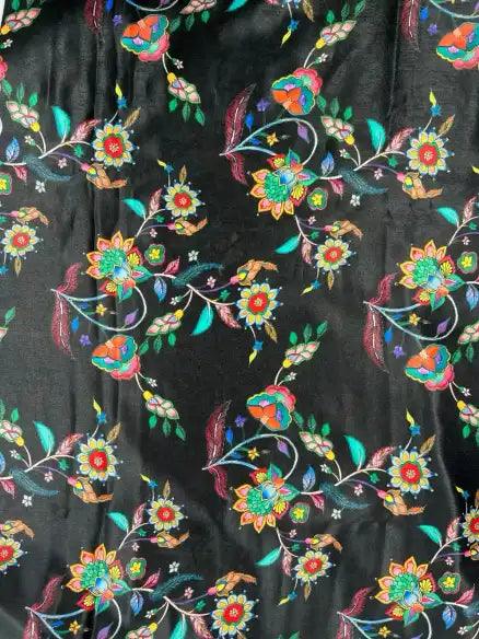 Black Floral Pattern Velvet Satin Fabric