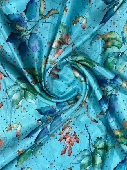 Blue Pattern Velvet Satin Fabric