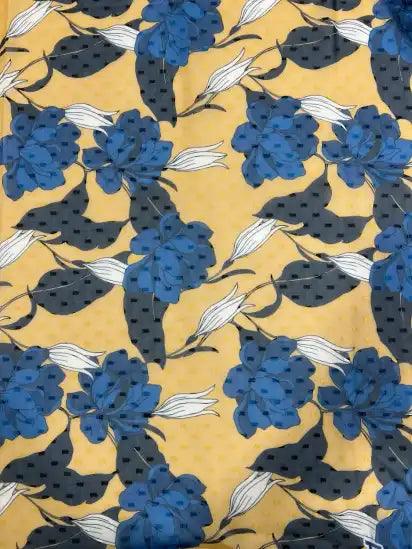 Blue & Yellow Pattern Georgette Fabrics