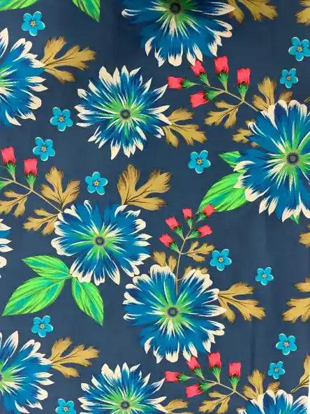 Blue Colour Flower Pattern Lycra Fabric