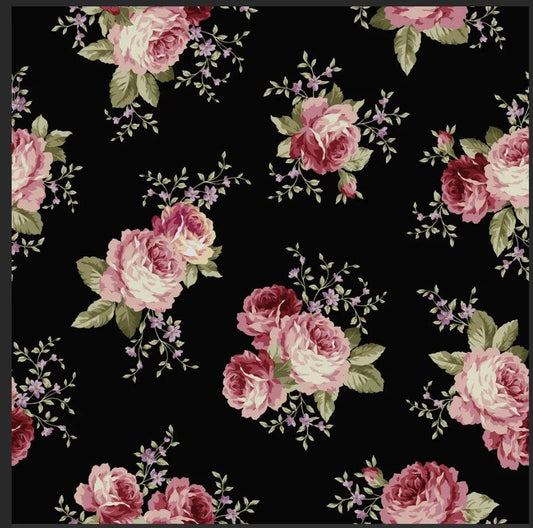 Black & Pink Flower Nylon Fabric