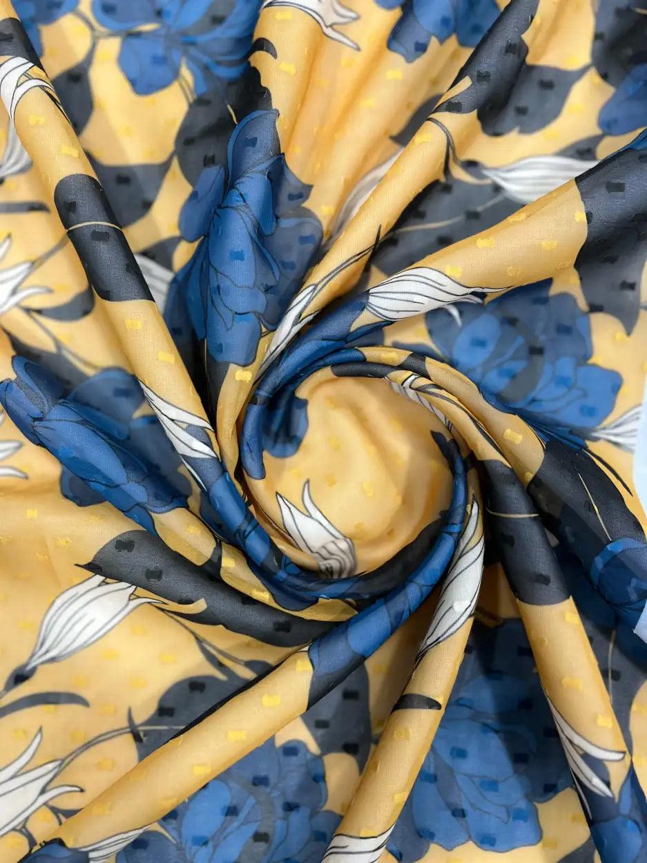 Blue & Yellow Pattern Georgette Fabrics