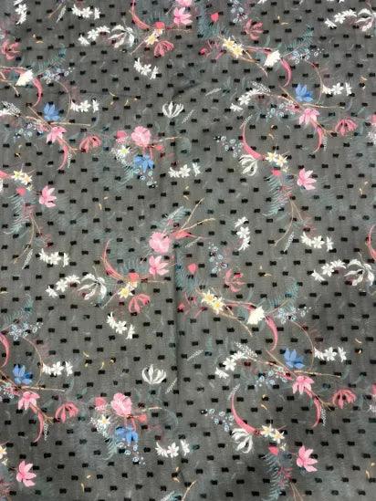 Leaf Pattern Black Georgette Fabric