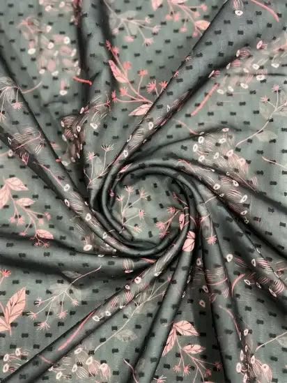 Leaf Pattern Black Georgette Fabric