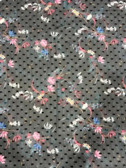 Leaf Pattern Black Georgette Fabric