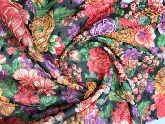 Flower Pattern Multicolour Georgette Fabric