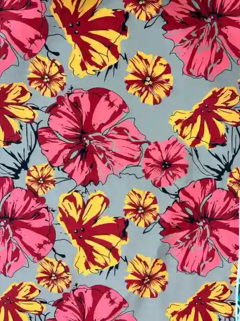 Yellow & Pink Flower Lycra Fabric