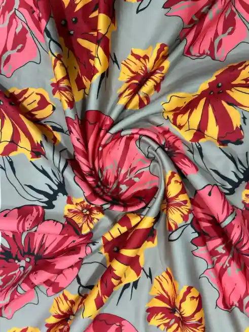 Yellow & Pink Flower Lycra Fabric