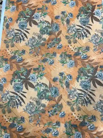 Brown Leaf Pattern Georgette Fabric