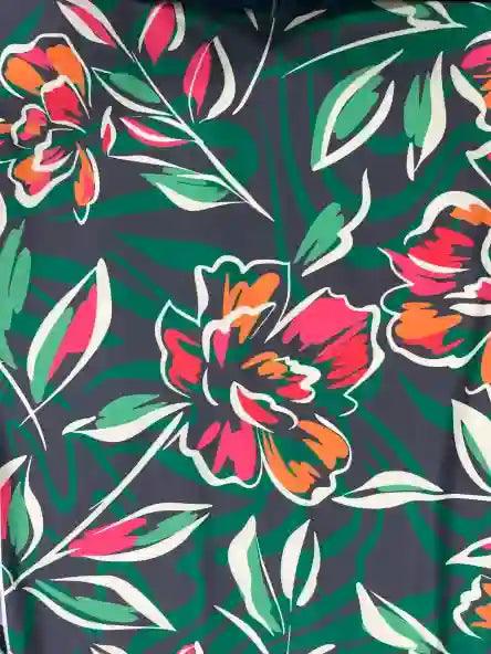 Green Leaf & Flower Pattern Lycra Fabric