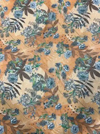 Brown Leaf Pattern Georgette Fabric