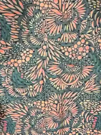 Green & Golden Pattern Georgette Fabric