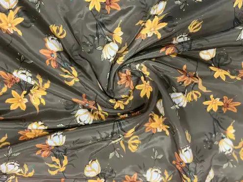 Black Floral Pattern Polyester Crape Fabric