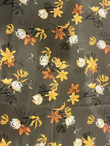 Black Floral Pattern Polyester Crape Fabric