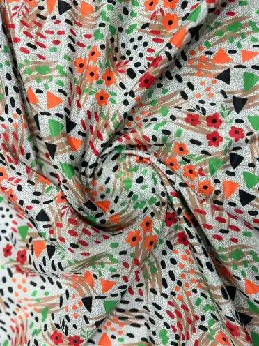 Multi Colour Pattern Polyester Crape Fabric