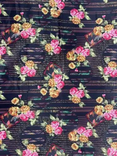 Black & Pink Polyester Crape Fabric