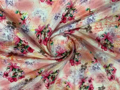 Line & Floral pattern Polyester Crape Fabric