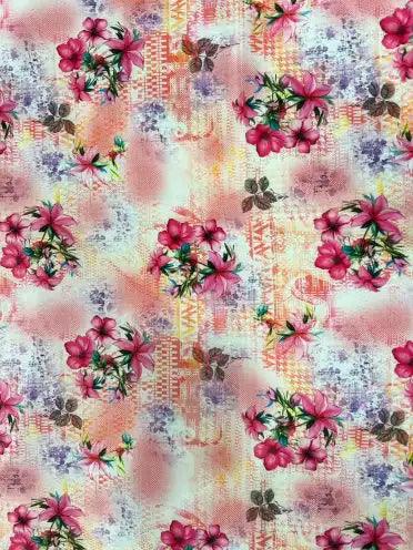 Line & Floral pattern Polyester Crape Fabric