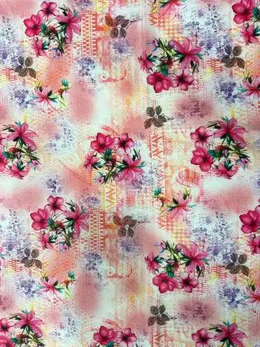 Line & Floral pattern Polyester Crape Fabric