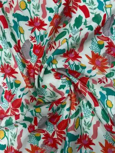 Shiny Flower Pattern Polyester Crape Fabric