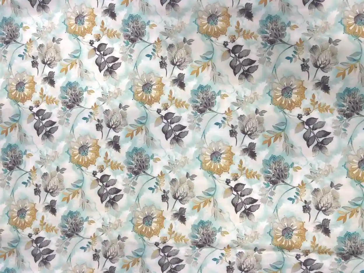 Leaf & Flower Pattern Satin Fabric