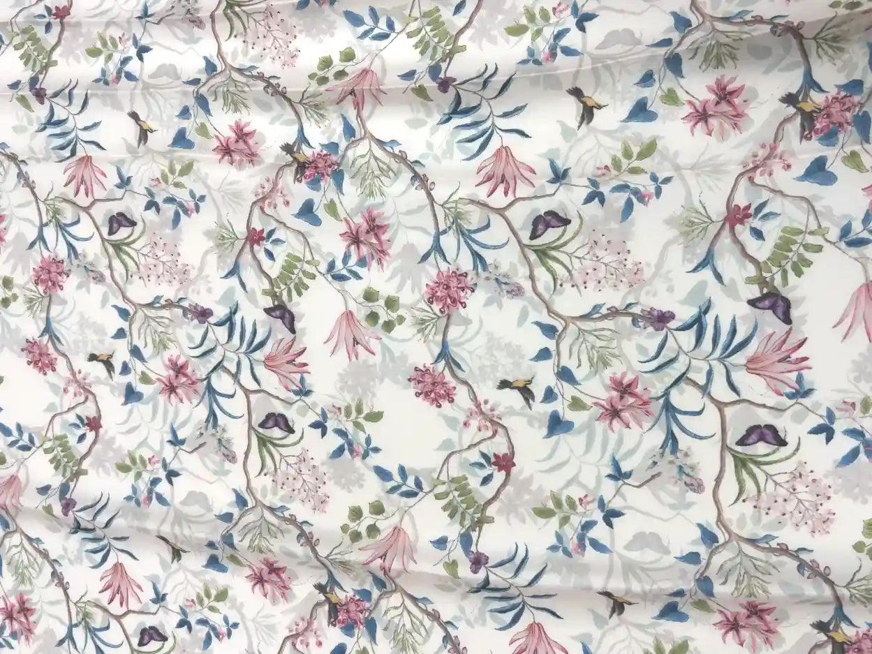 Flower & Leaf Pattern Satin Fabric