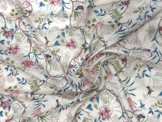 Flower & Leaf Pattern Satin Fabric