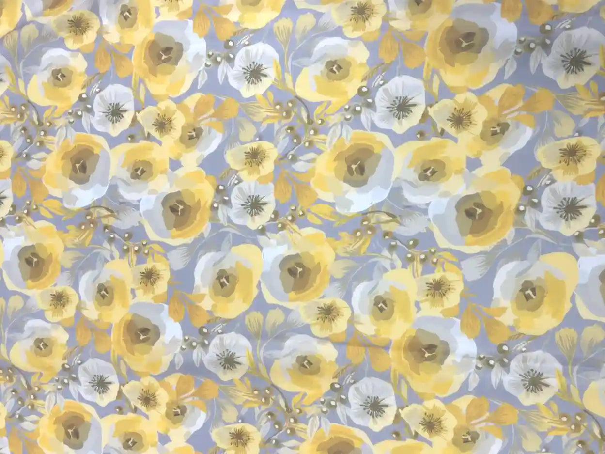 Yellow Flower Satin Fabric