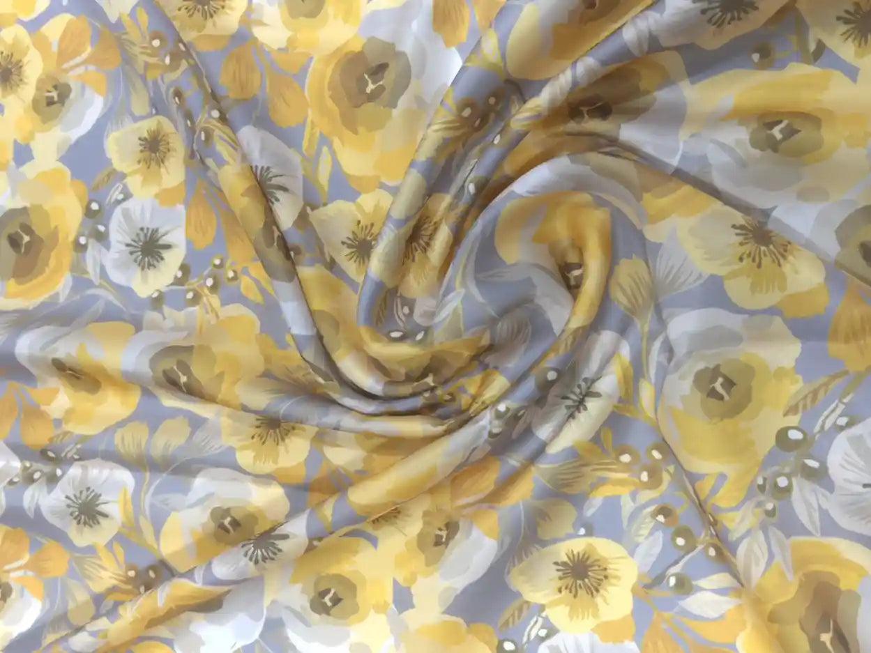 Yellow Flower Satin Fabric