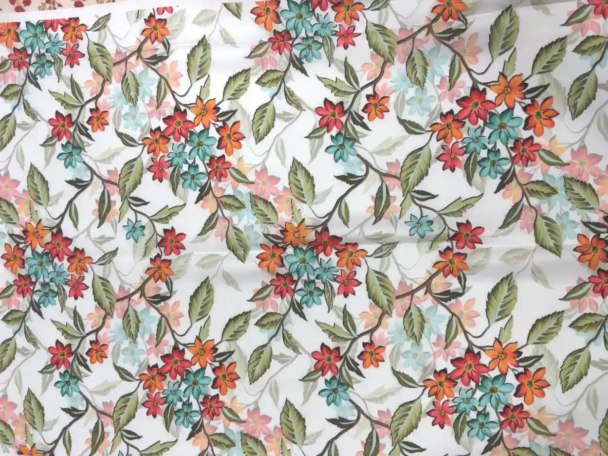 Flower & Leaf Pattern Satin Fabric