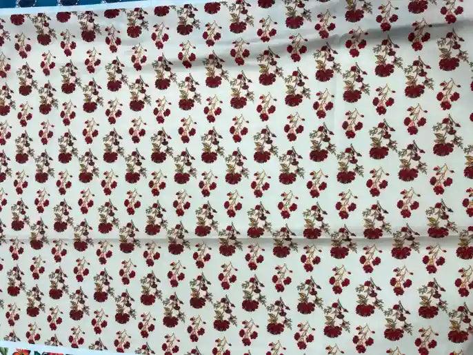 Red & White Flower Satin Fabric