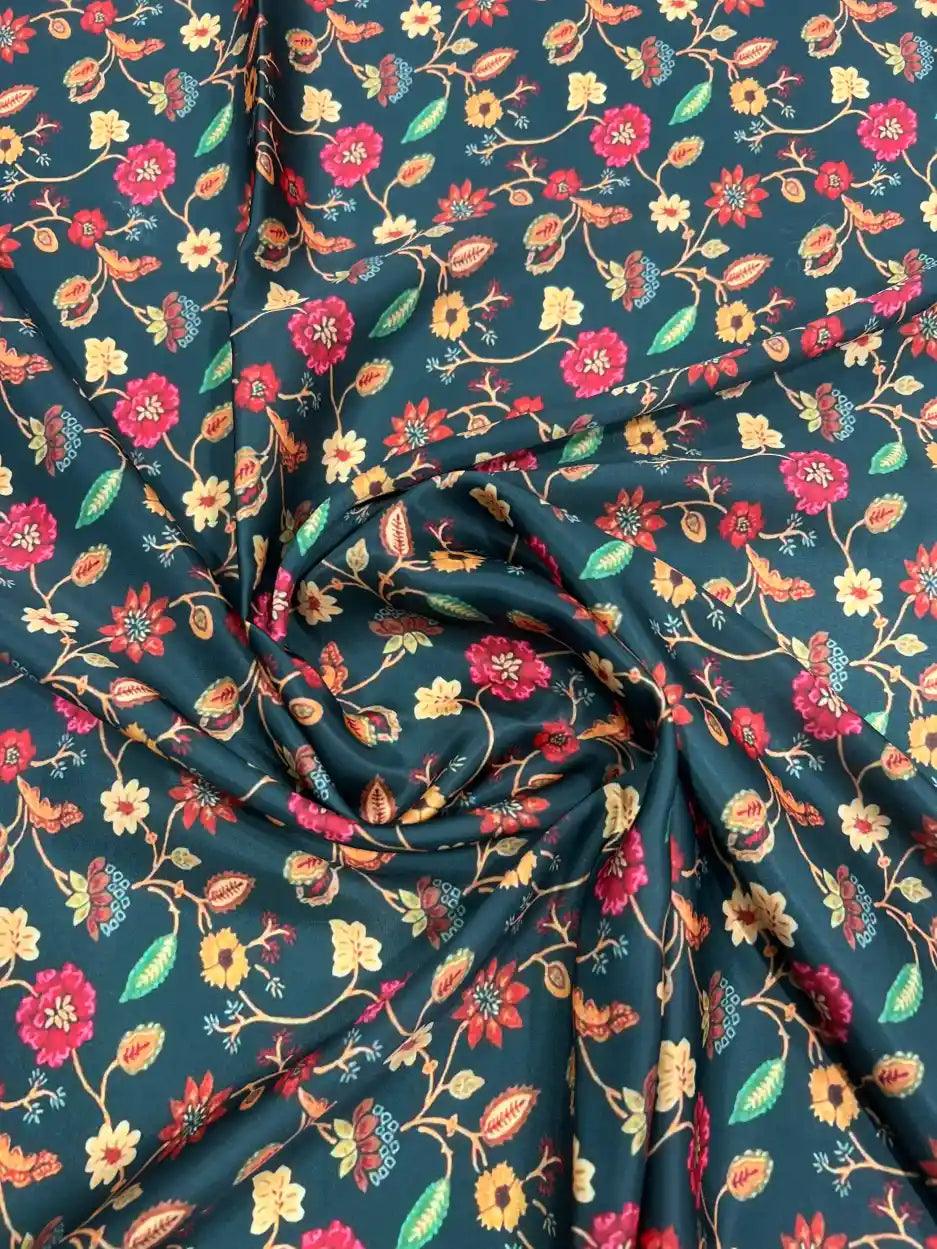 Multi Flower Satin Fabric