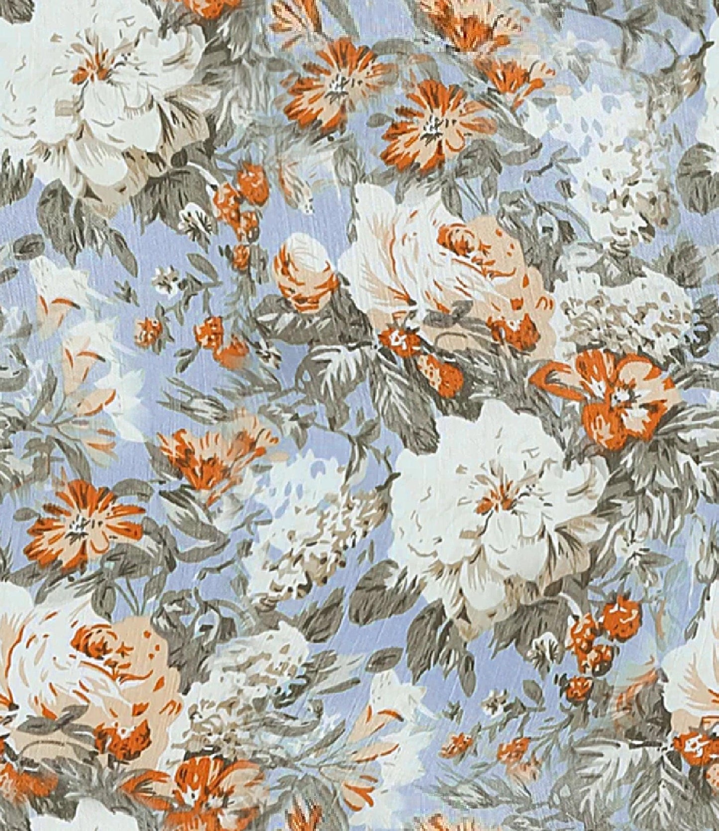 Blue & White Floral Dupion Fabric