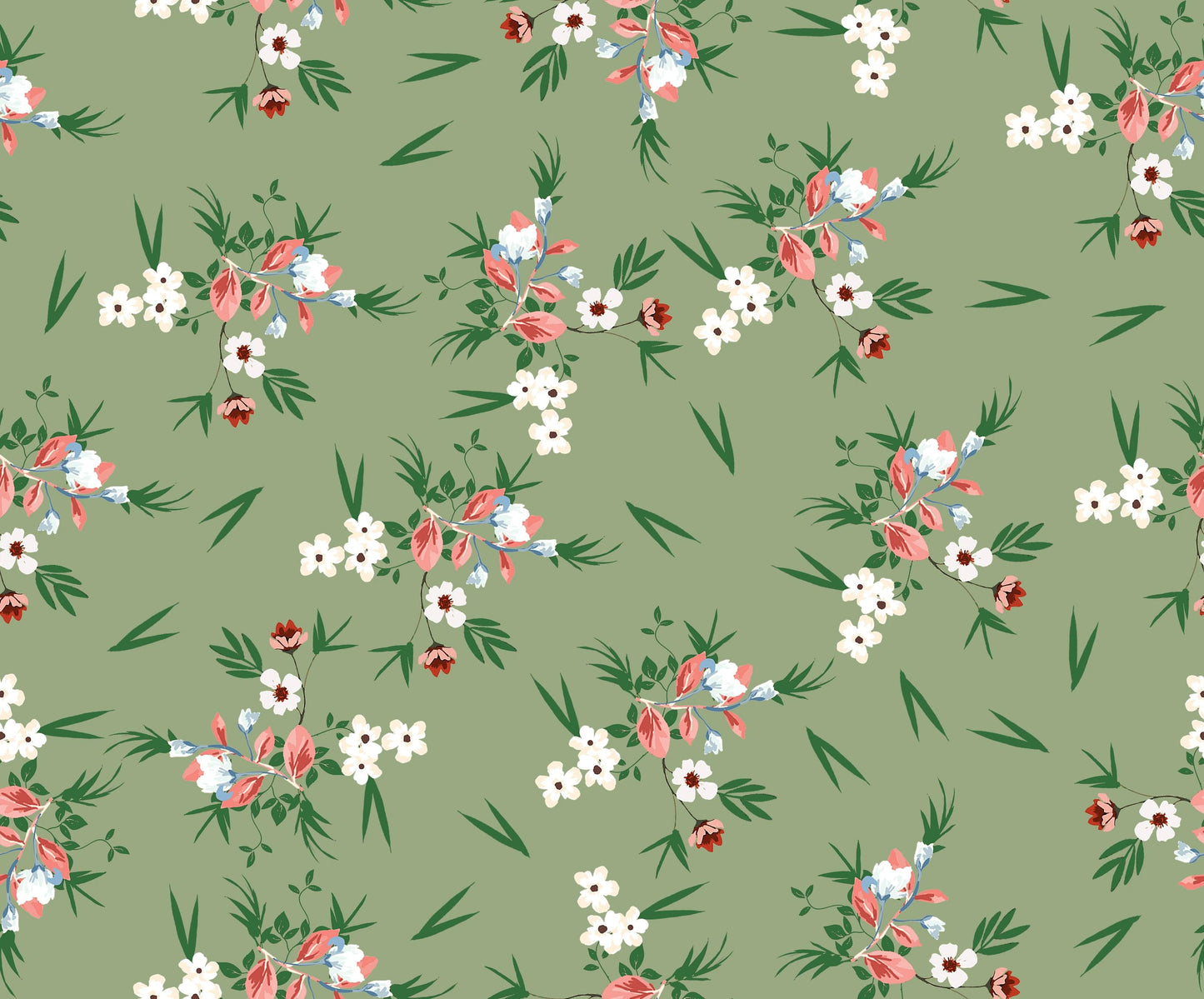 Green Colour Small Flower Crape Fabric