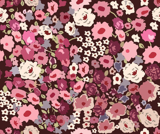 Pink Flower Printed Crape Fabric