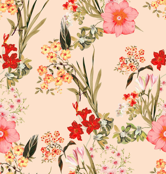 Pink Colour Floral Moss Fabric