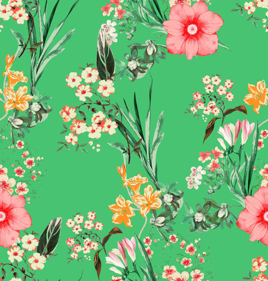 Green Colour Floral Moss Fabric