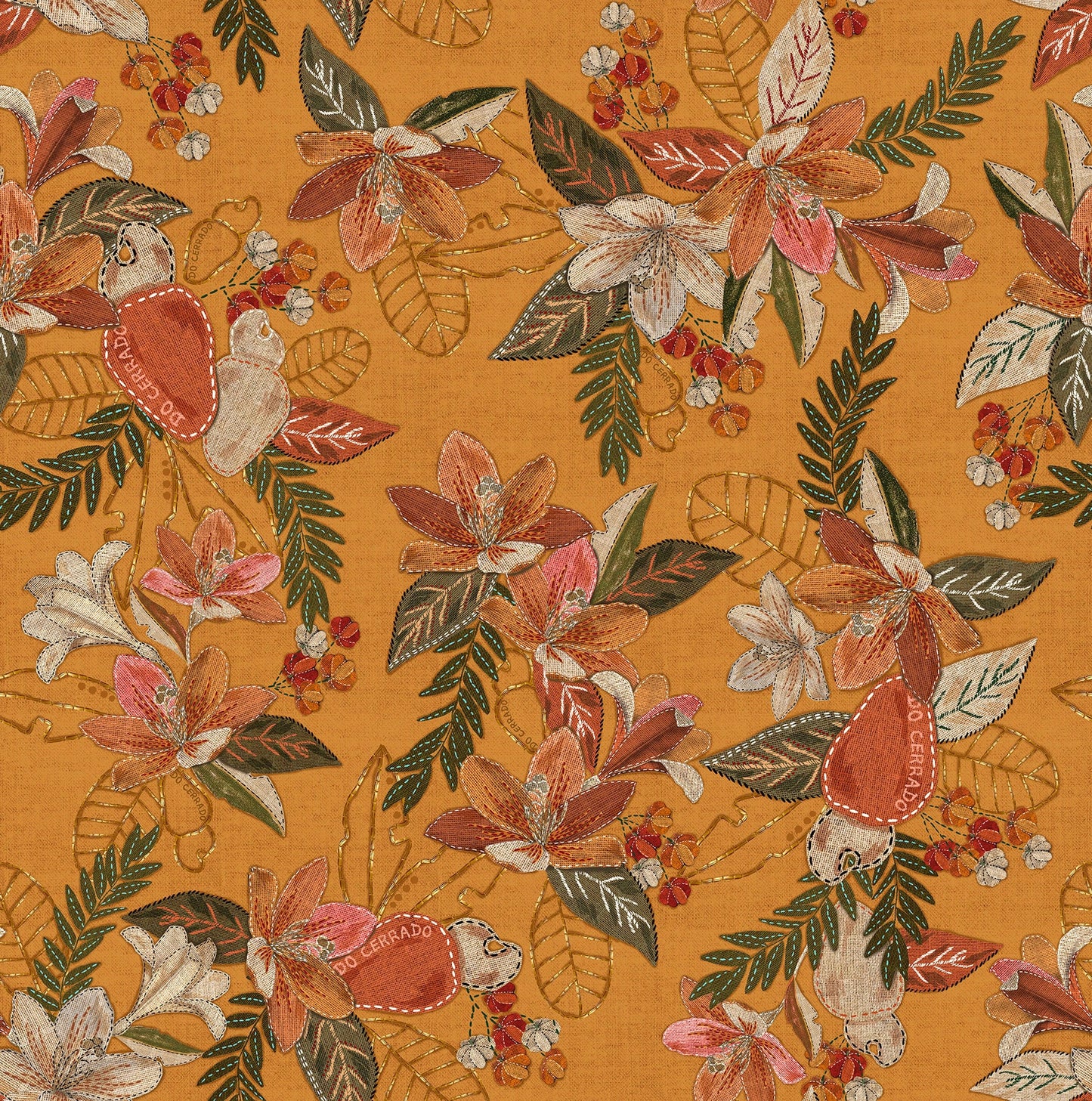 Leaf Pattern Yellow Viscose Fabric