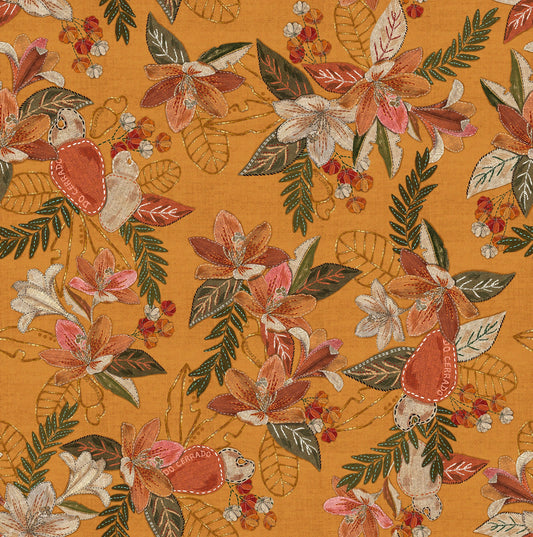 Leaf Pattern Yellow Viscose Fabric