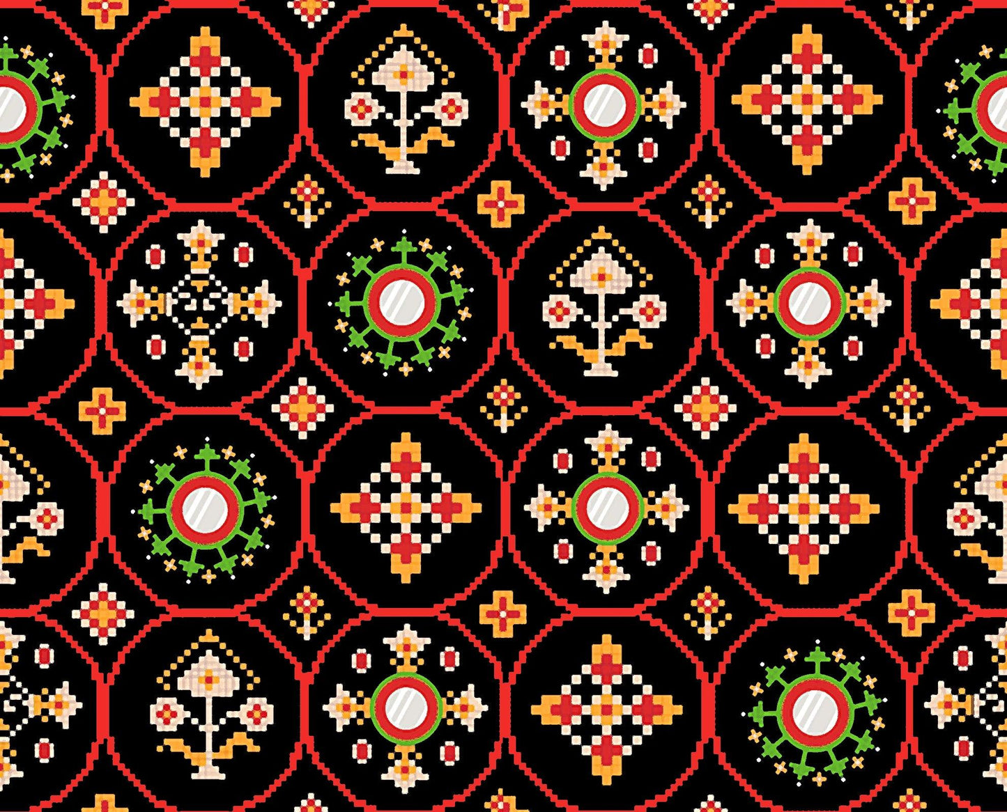 Red Colour Pattern Satin Fabric